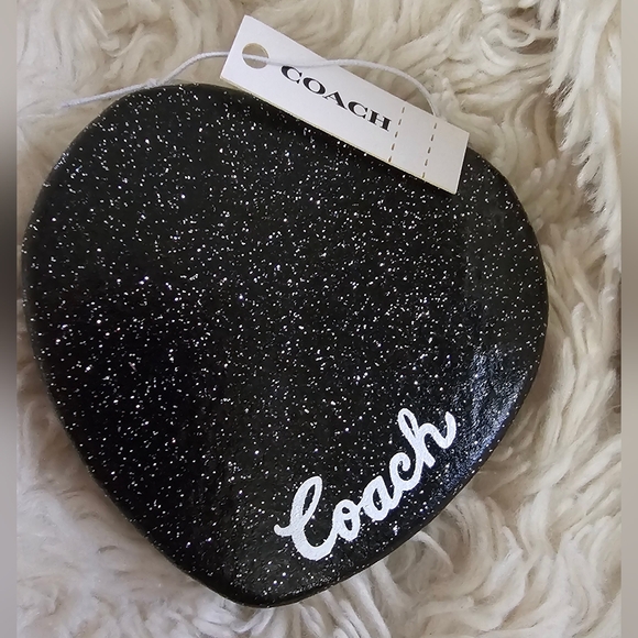 Coach Other - Coach Black Glitter Heart Shaped Dual Compact Mirror New With Tags